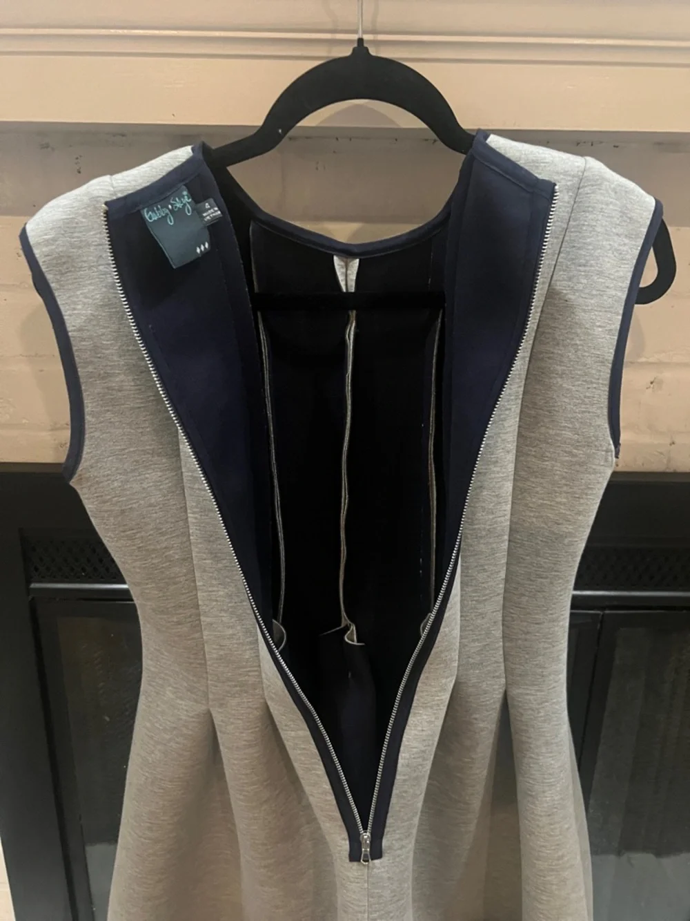 I CANT EVEN TAKE IT - LOVE LOVE - Gabby Skye Grey Mini Dress with Navy Trim - Picture 9 of 10